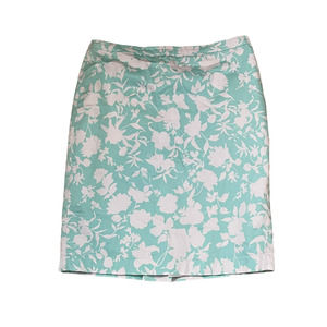 JG Hook Womens‎ Skirt Size 12 Teal White Floral Lined Cotton Blend Stretch